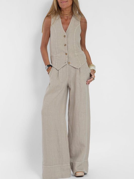 Lauren | Women's Sleeveless V-Neck Vest & Wide-Leg Pants Set