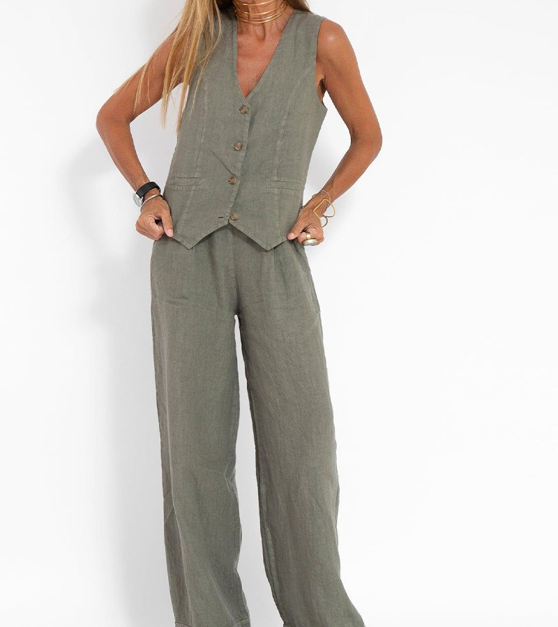 Lauren | Women's Sleeveless V-Neck Vest & Wide-Leg Pants Set