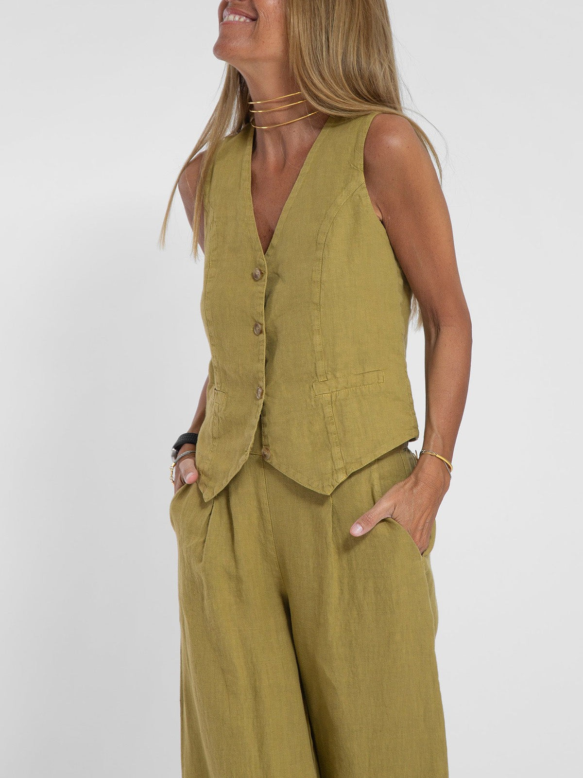 Lauren | Women's Sleeveless V-Neck Vest & Wide-Leg Pants Set