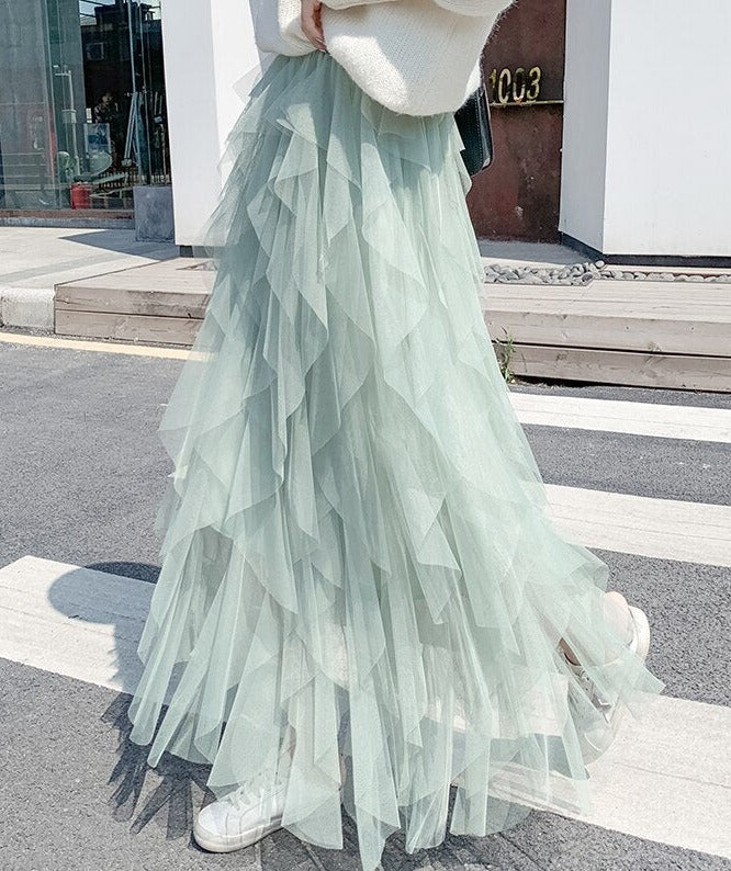 Adalynn | Layered Mesh Maxi Skirt with Ruffles and Elastic Waist