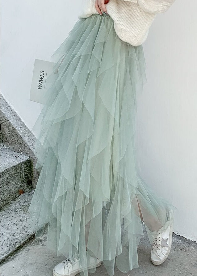 Adalynn | Layered Mesh Maxi Skirt with Ruffles and Elastic Waist