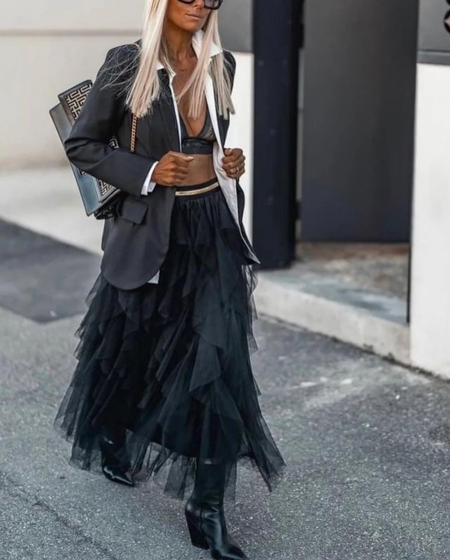 Adalynn | Layered Mesh Maxi Skirt with Ruffles and Elastic Waist