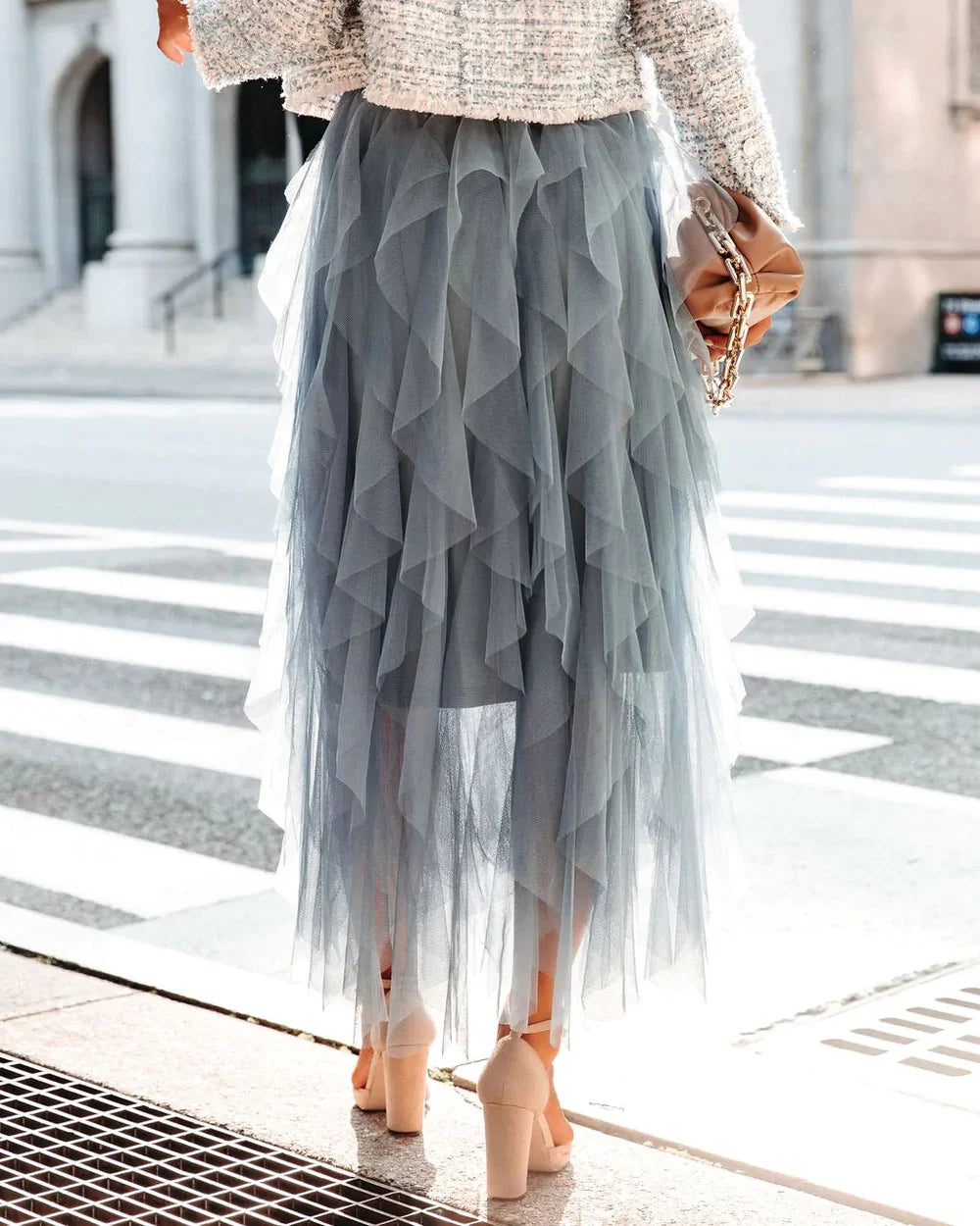 Adalynn | Layered Mesh Maxi Skirt with Ruffles and Elastic Waist