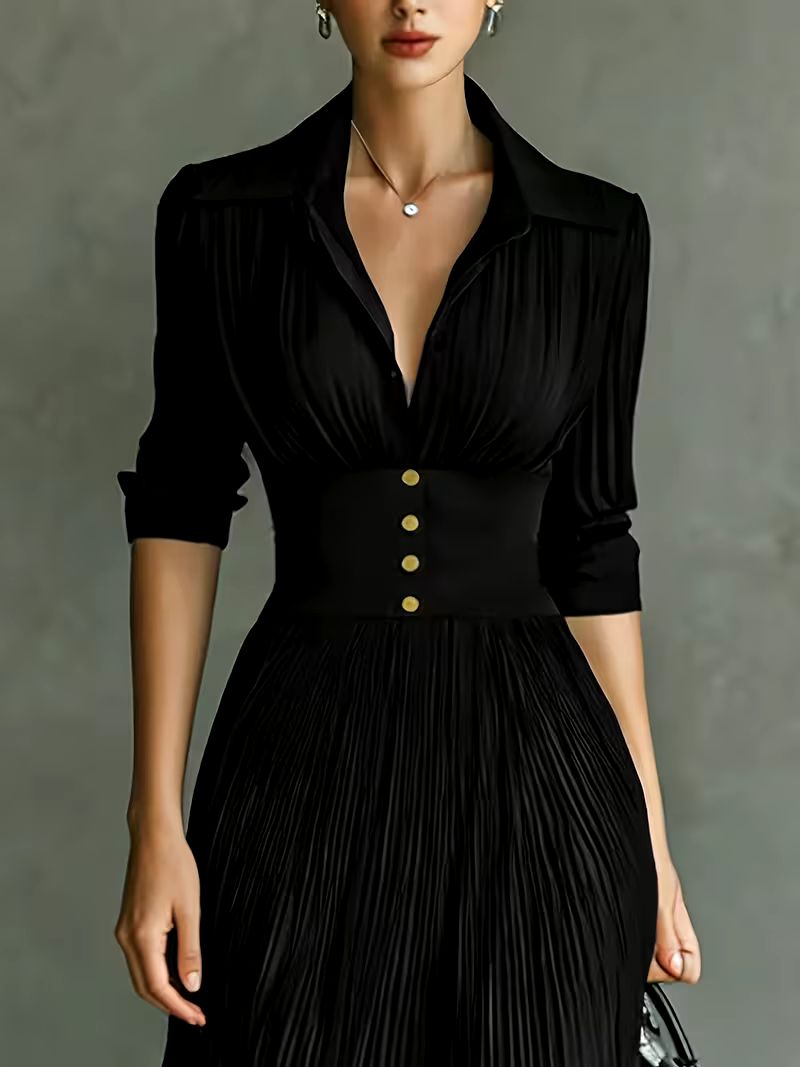 Shailene | Dressy Maxi Dress with Pleated Skirt and Lapel Collar
