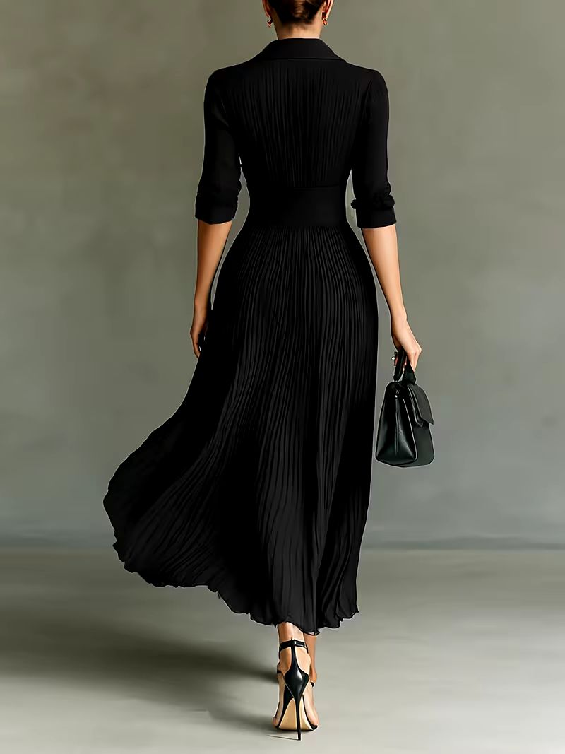 Shailene | Dressy Maxi Dress with Pleated Skirt and Lapel Collar
