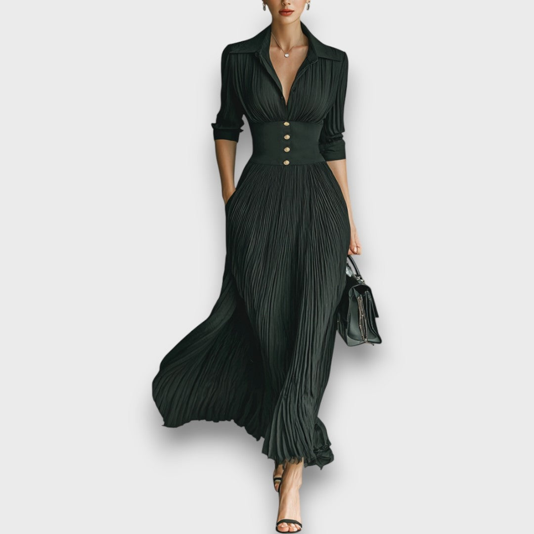 Shailene | Dressy Maxi Dress with Pleated Skirt and Lapel Collar