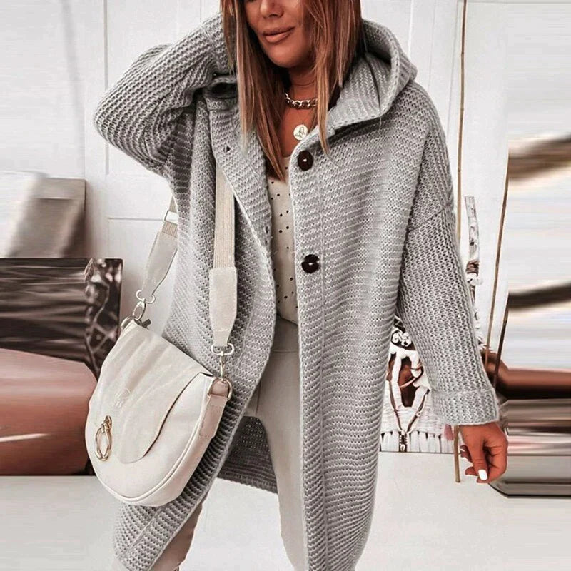 Beatrix | Hooded Cardigan with Ribbed Knit and Button Closure