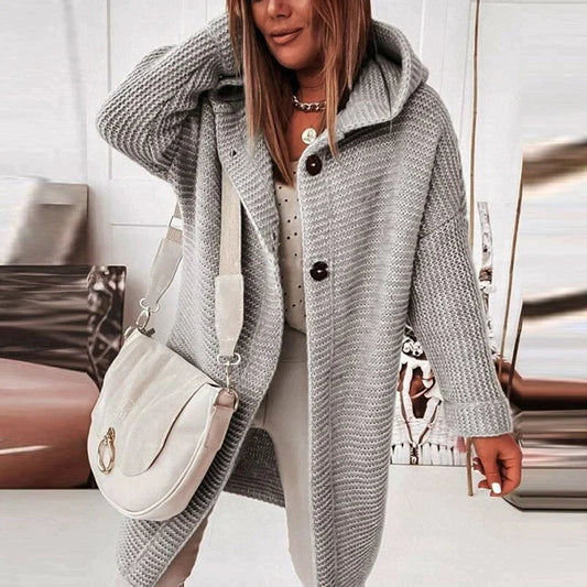 Beatrix | Hooded Cardigan with Ribbed Knit and Button Closure