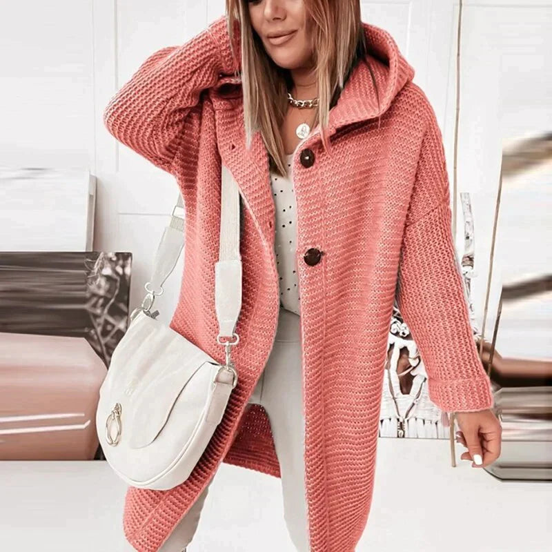 Beatrix | Hooded Cardigan with Ribbed Knit and Button Closure