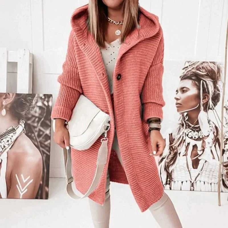 Beatrix | Hooded Cardigan with Ribbed Knit and Button Closure