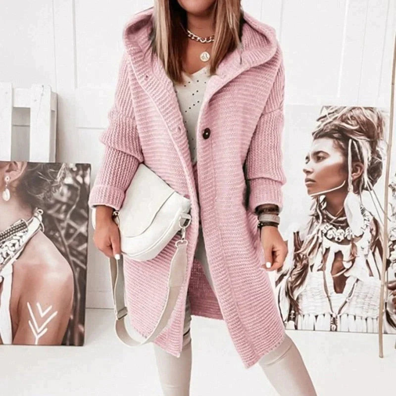 Beatrix | Hooded Cardigan with Ribbed Knit and Button Closure