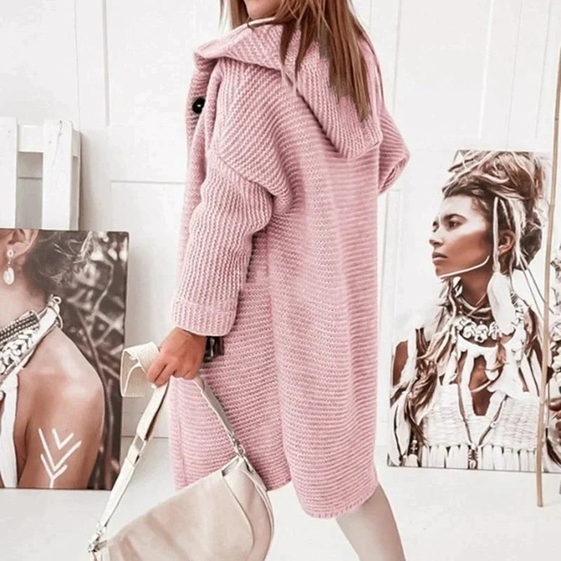 Beatrix | Hooded Cardigan with Ribbed Knit and Button Closure