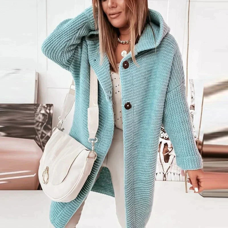 Beatrix | Hooded Cardigan with Ribbed Knit and Button Closure