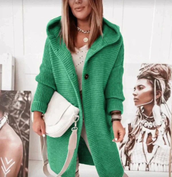 Beatrix | Hooded Cardigan with Ribbed Knit and Button Closure
