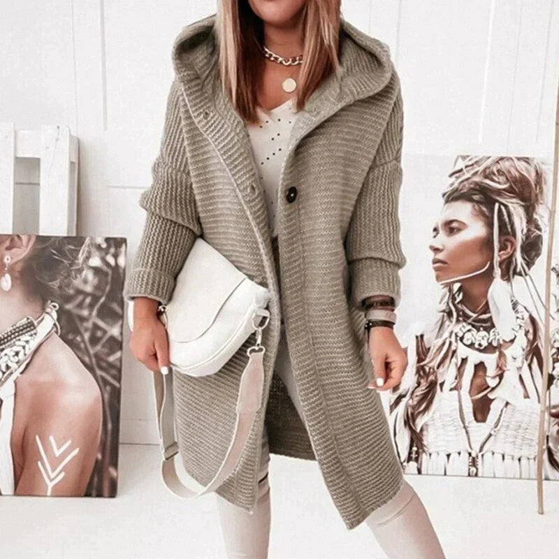 Beatrix | Hooded Cardigan with Ribbed Knit and Button Closure