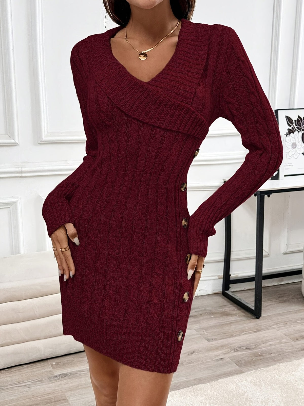 Loretta | Women's Cable-Knit Halloween V-Neck Dress