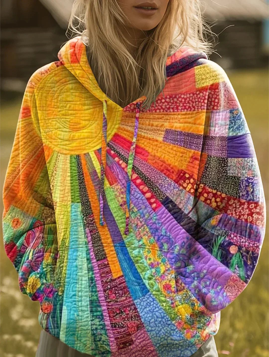 Aislynn | Women's Vibrant Patchwork Bohemian Hoodie