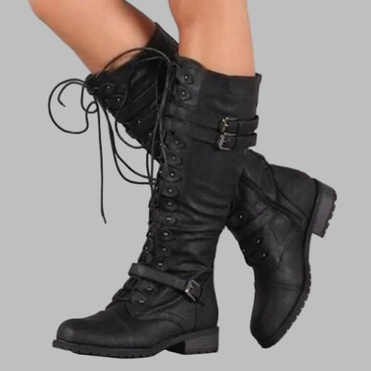 Marceline | Combat Boots with Lace Up and Buckle Detail photo