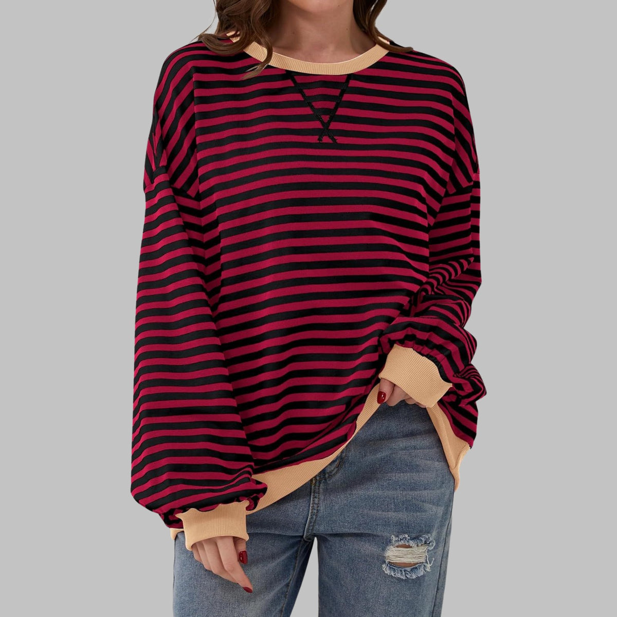 Margaret | Women's Casual Long Sleeve Striped Sweatshirt