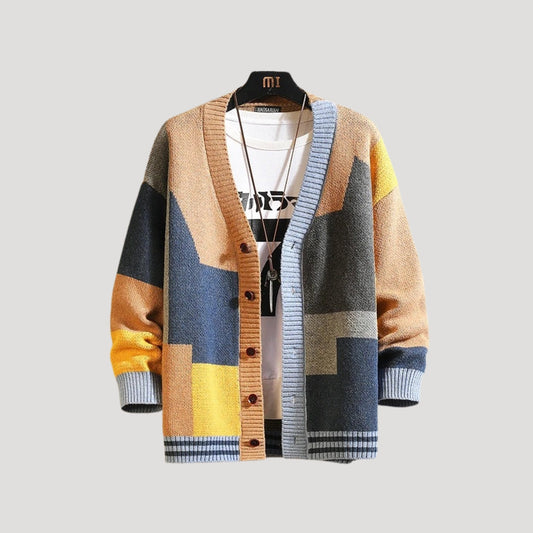 Celosia | Colorblock Button Cardigan with Long Sleeves and V Neck