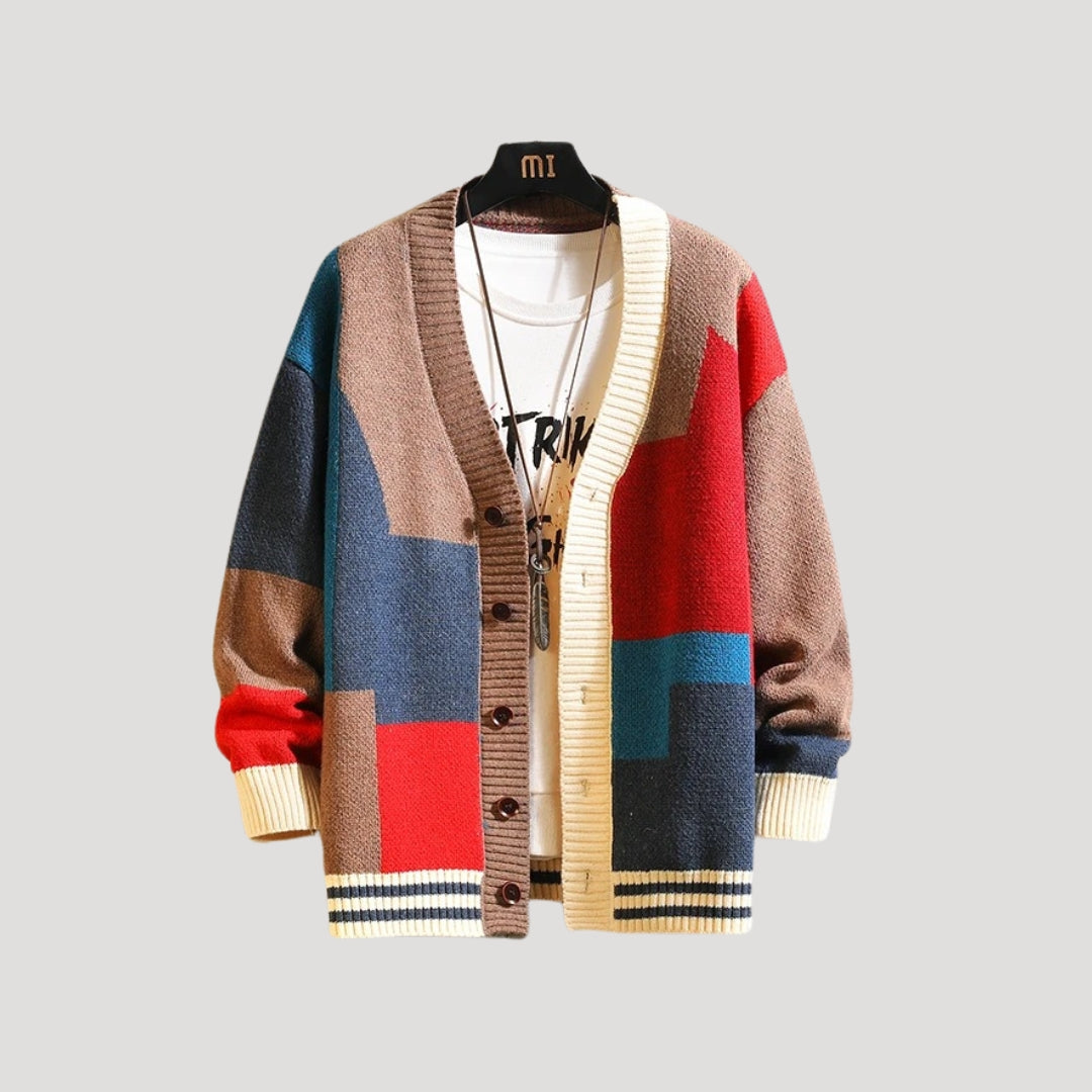 Celosia | Colorblock Button Cardigan with Long Sleeves and V Neck