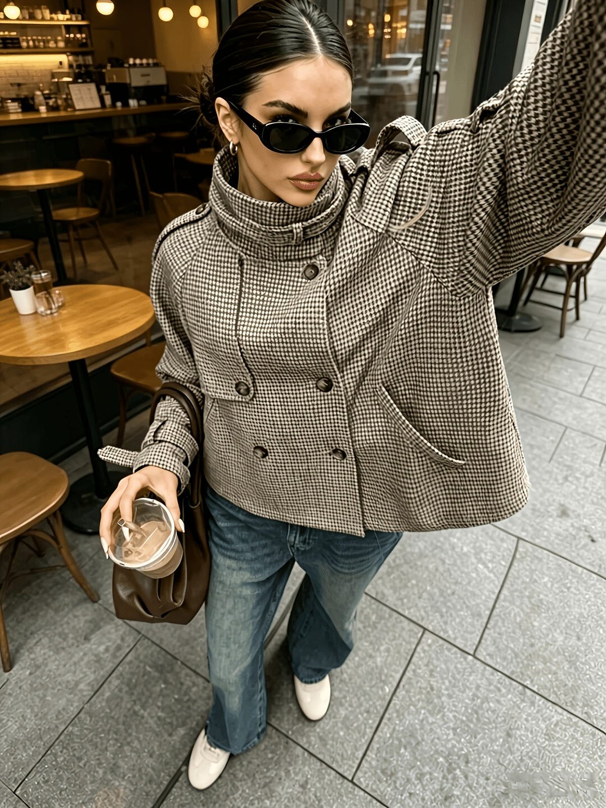 Calloway | Women's Stand-Collar Houndstooth Jacket