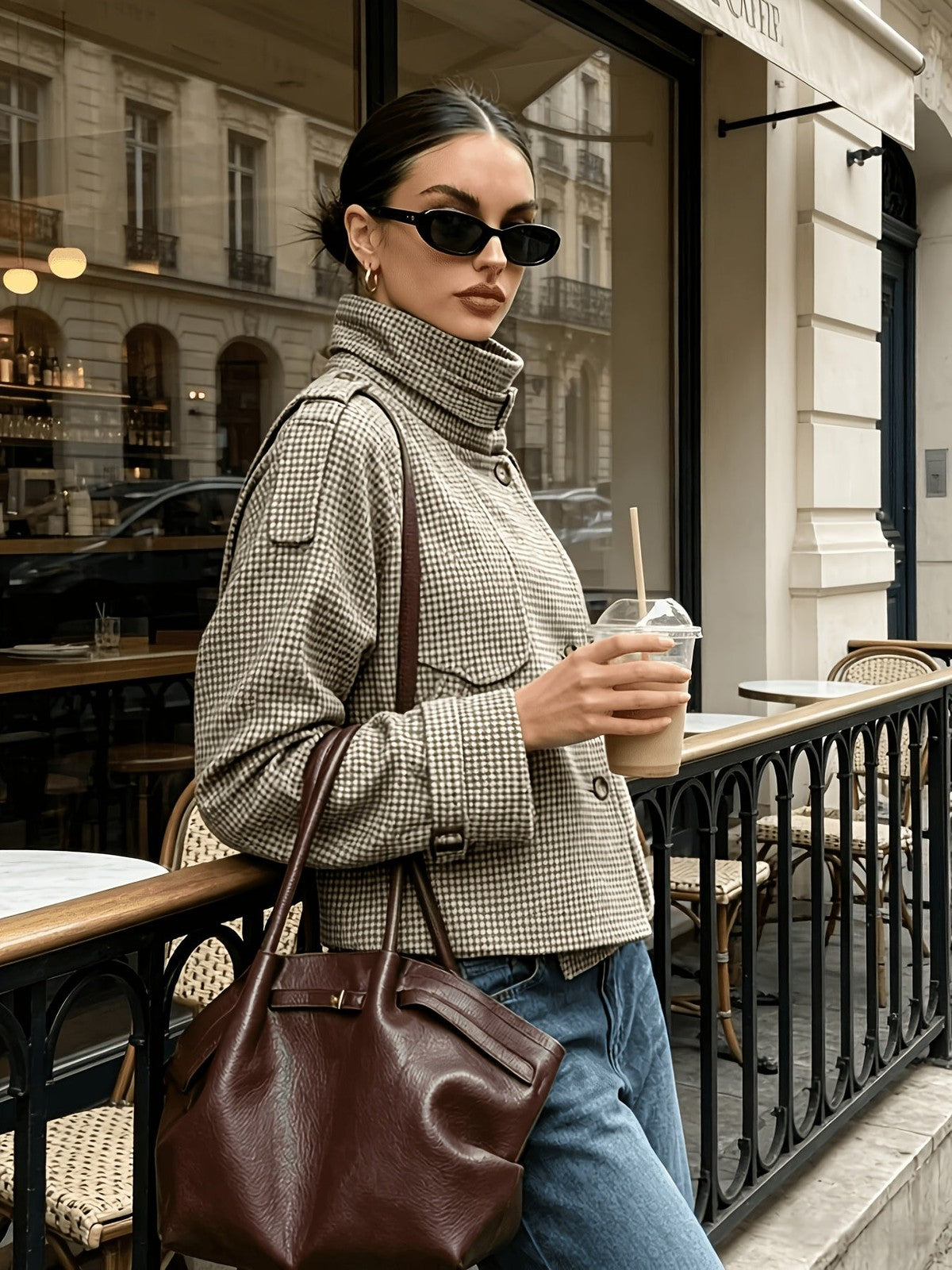 Calloway | Women's Stand-Collar Houndstooth Jacket
