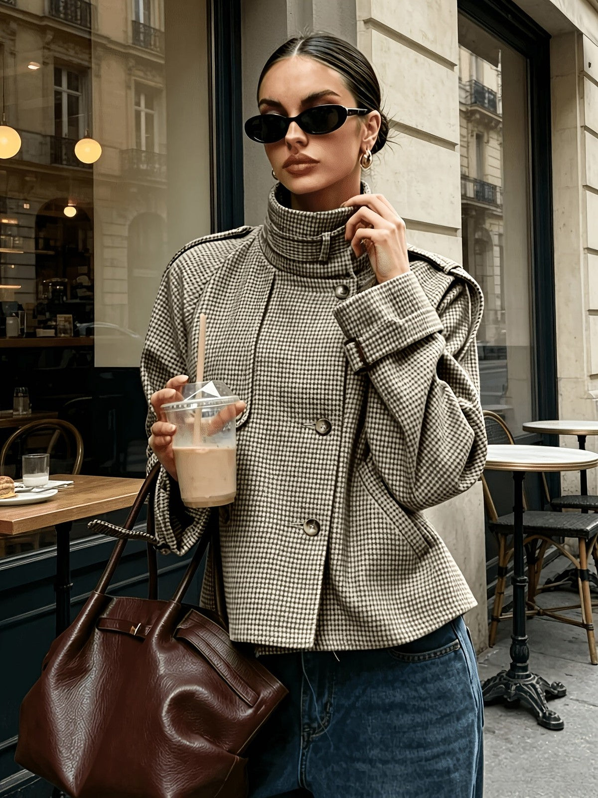 Calloway | Women's Stand-Collar Houndstooth Jacket