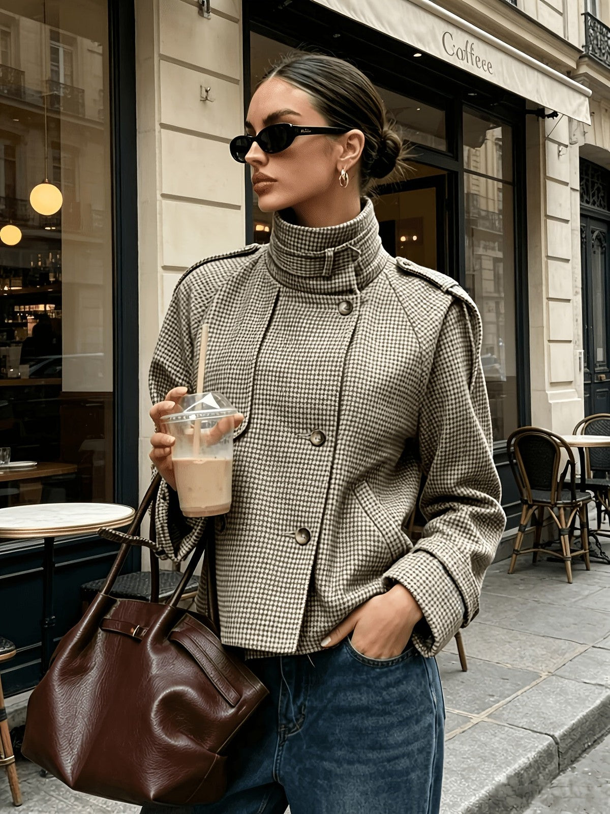 Calloway | Women's Stand-Collar Houndstooth Jacket