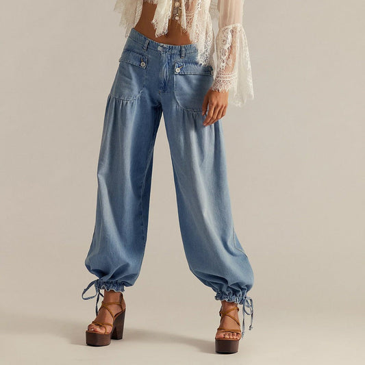 Marielle | Wide Leg Jeans with Cropped Ankle and Tie Detail photo