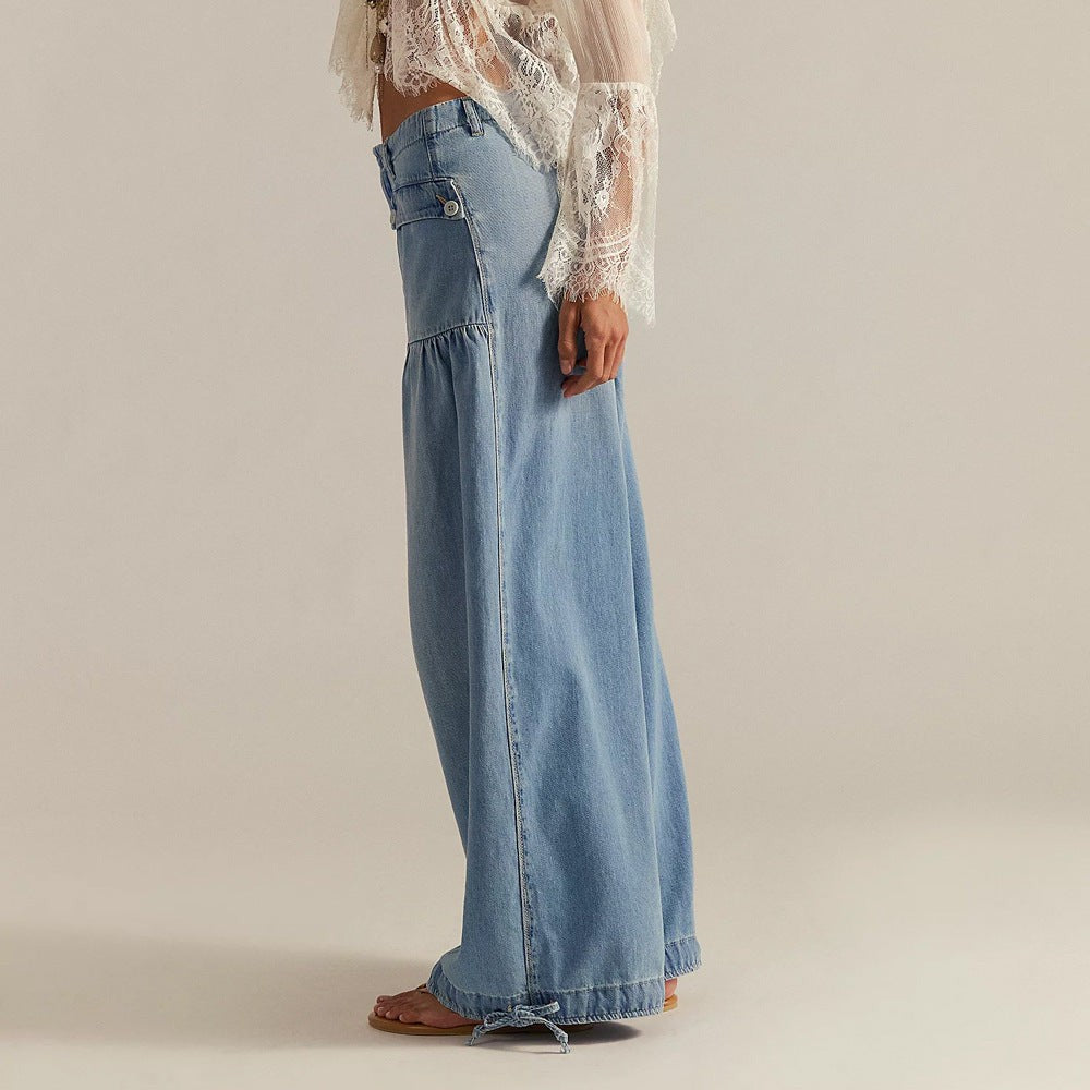 Marielle | Wide Leg Jeans with Cropped Ankle and Tie Detail photo