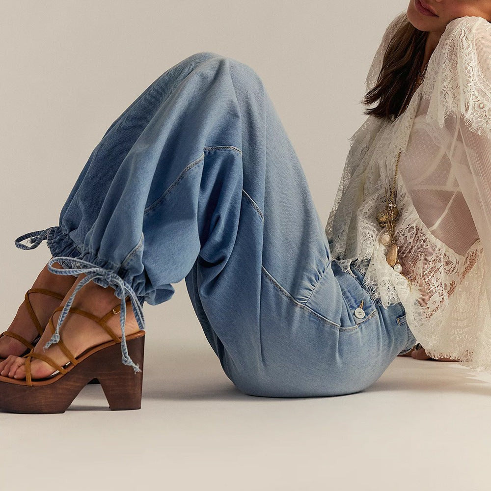 Marielle | Wide Leg Jeans with Cropped Ankle and Tie Detail photo