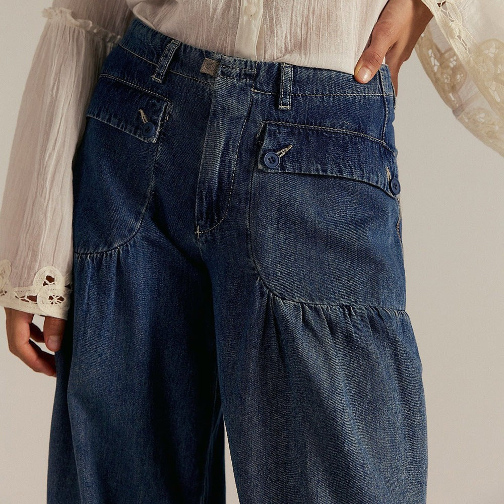 Marielle | Wide Leg Jeans with Cropped Ankle and Tie Detail photo