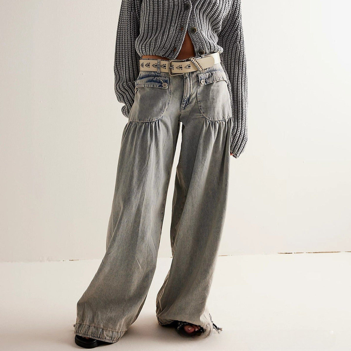 Marielle | Wide Leg Jeans with Cropped Ankle and Tie Detail photo
