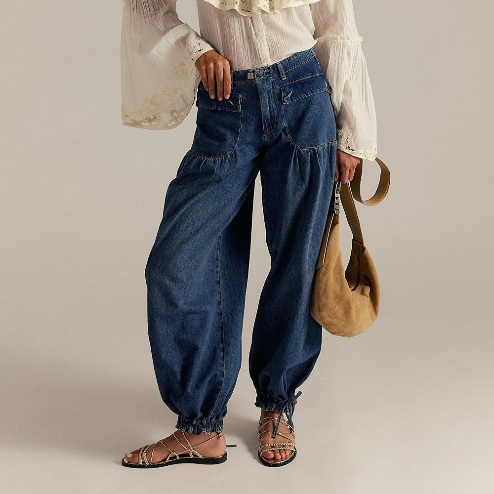 Marielle | Wide Leg Jeans with Cropped Ankle and Tie Detail photo