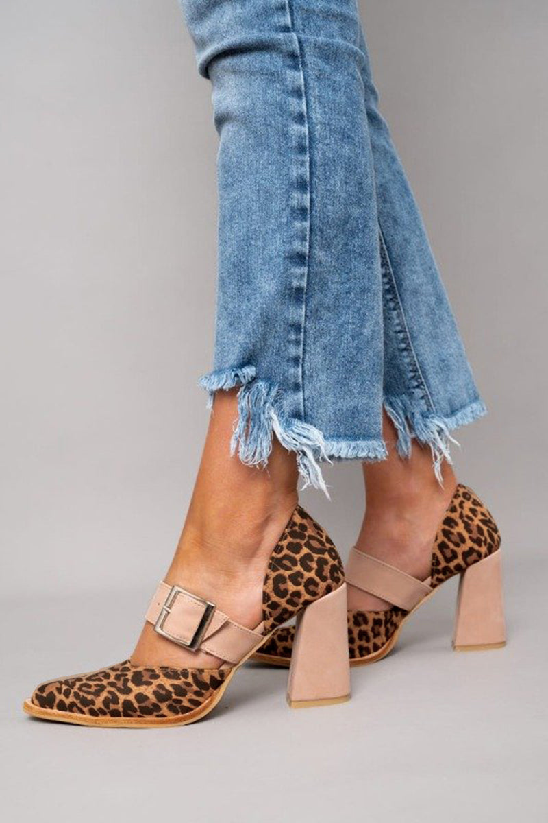 Kerensa | Buckle-Strap Block Heel Pumps with Leopard Print