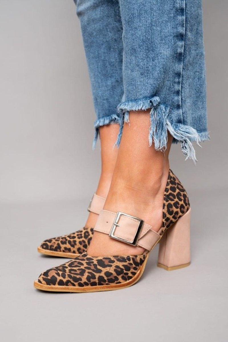 Kerensa | Buckle-Strap Block Heel Pumps with Leopard Print