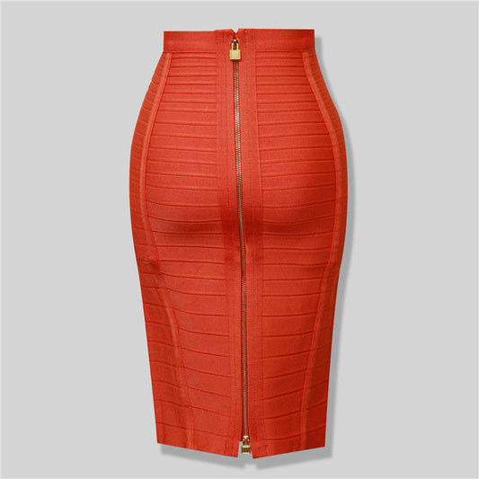 Leocardia | Midi rayon blend skirt with front zipper and rib panels