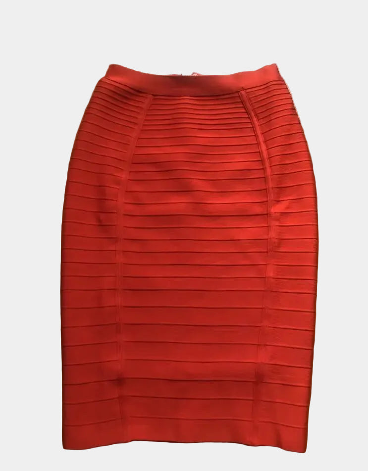 Leocardia | Midi rayon blend skirt with front zipper and rib panels