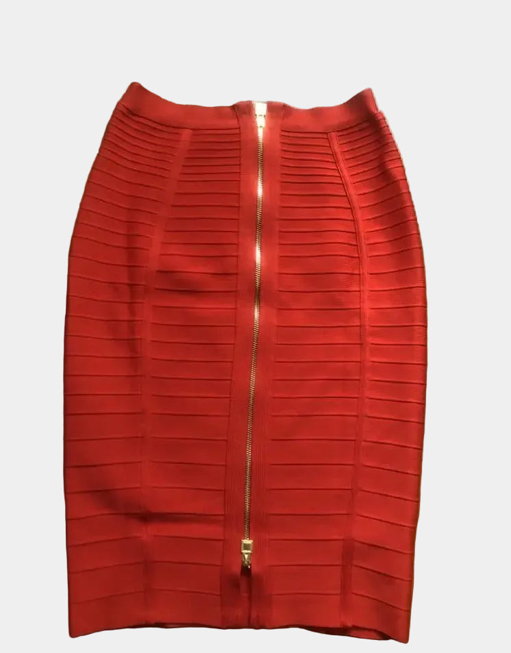 Leocardia | Midi rayon blend skirt with front zipper and rib panels