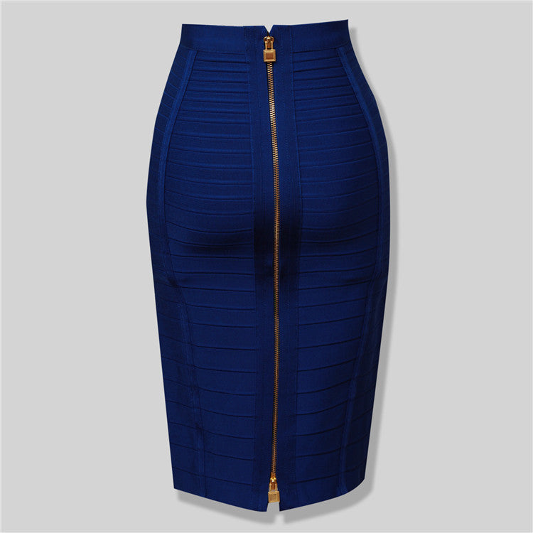 Leocardia | Midi rayon blend skirt with front zipper and rib panels