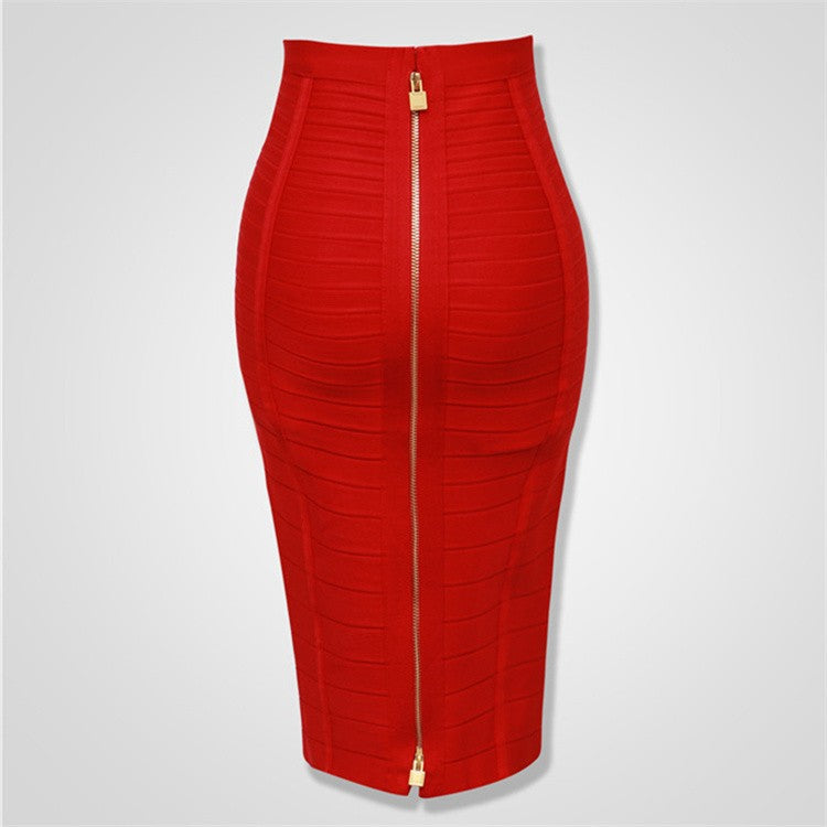 Leocardia | Midi rayon blend skirt with front zipper and rib panels