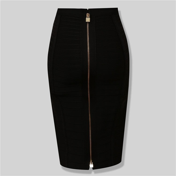 Leocardia | Midi rayon blend skirt with front zipper and rib panels