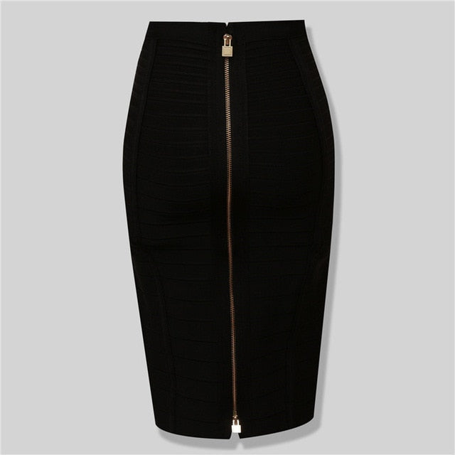 Leocardia | Midi rayon blend skirt with front zipper and rib panels