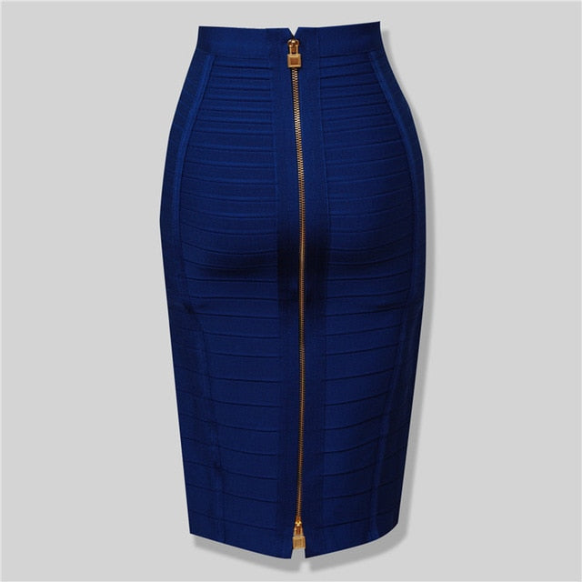 Leocardia | Midi rayon blend skirt with front zipper and rib panels