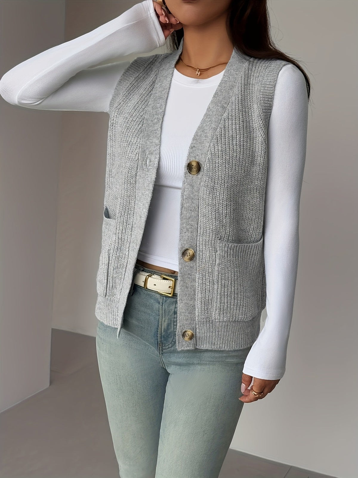 Miriam | Women's Buttoned V-Neck Knit Vest