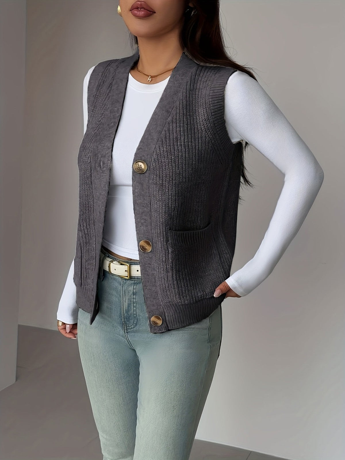 Miriam | Women's Buttoned V-Neck Knit Vest