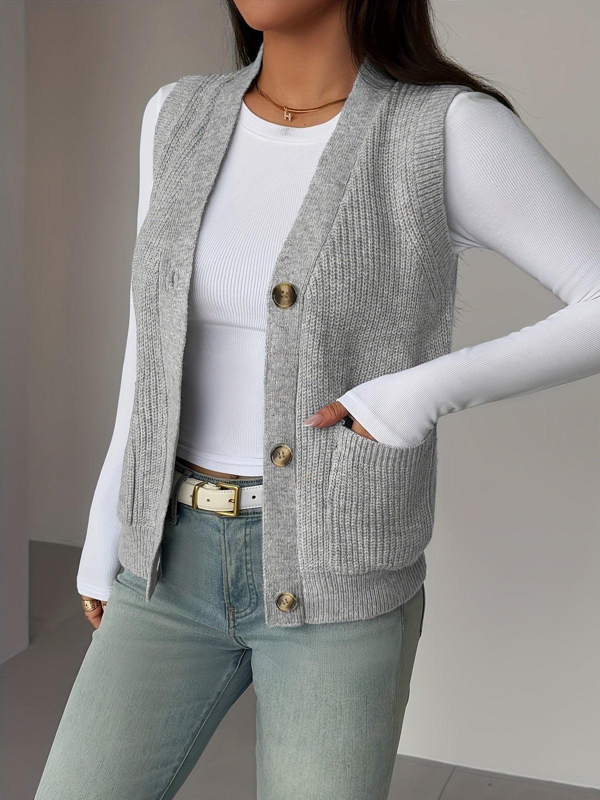 Miriam | Women's Buttoned V-Neck Knit Vest