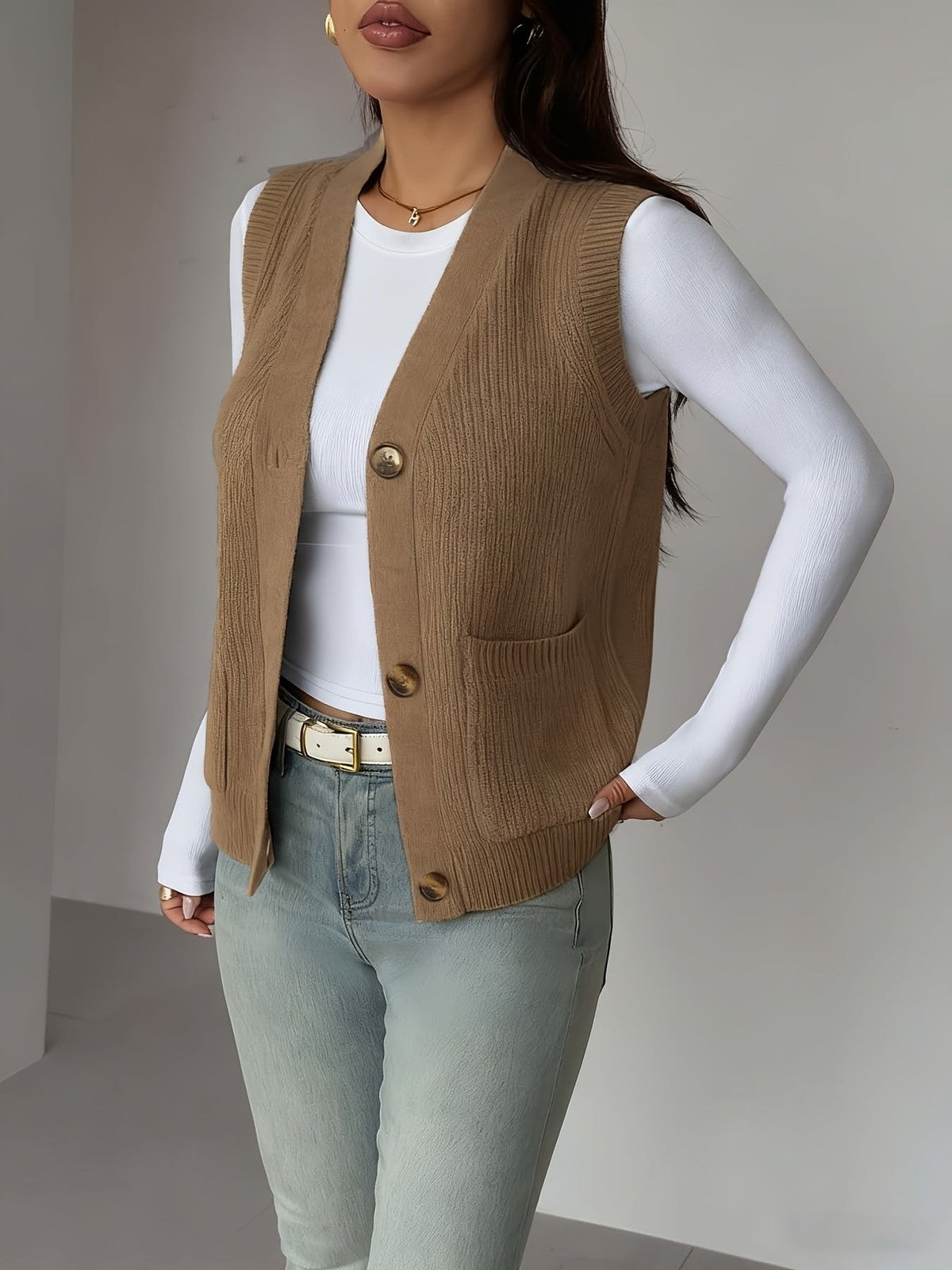 Miriam | Women's Buttoned V-Neck Knit Vest