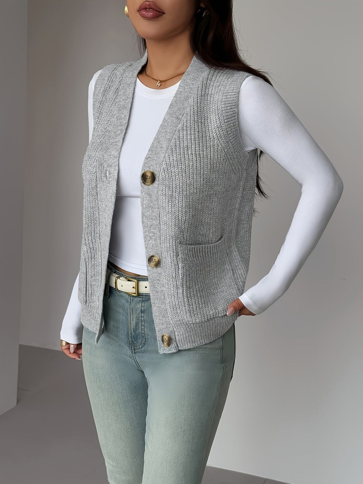 Miriam | Women's Buttoned V-Neck Knit Vest